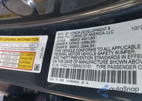 2024 Honda Accord Ex z USA, uszkodzony, nr VIN 1HGCY1F36RA010151